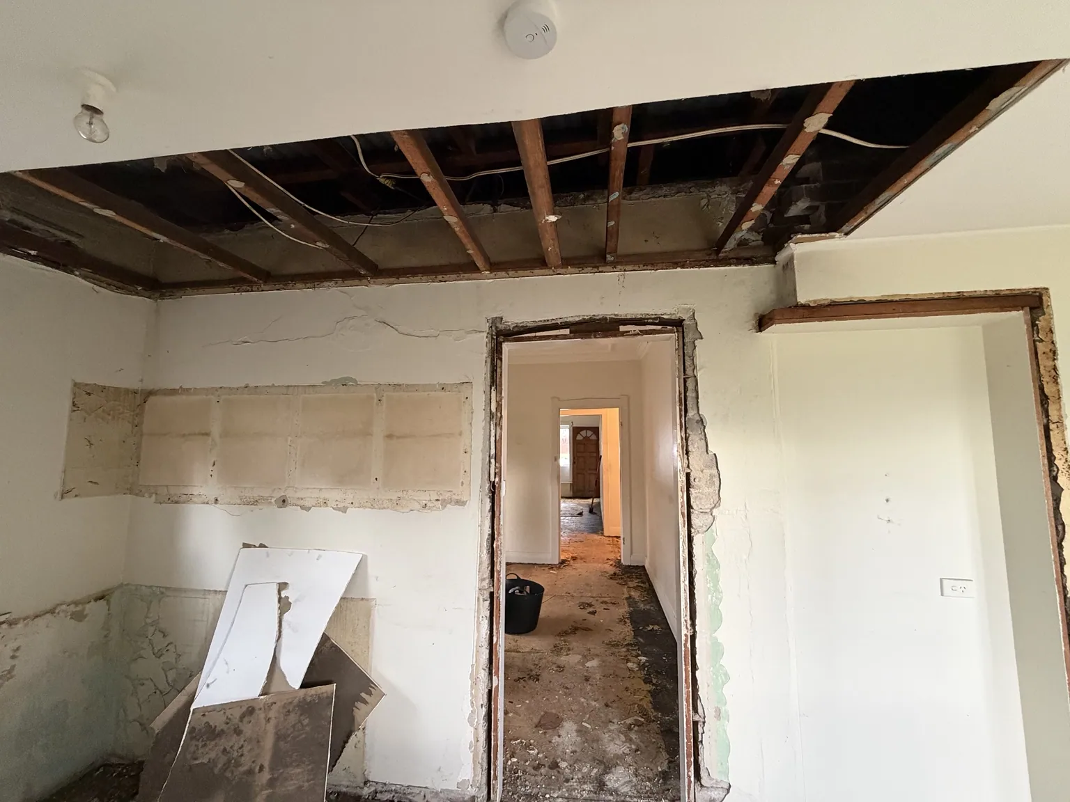 Ceiling opened for structural works