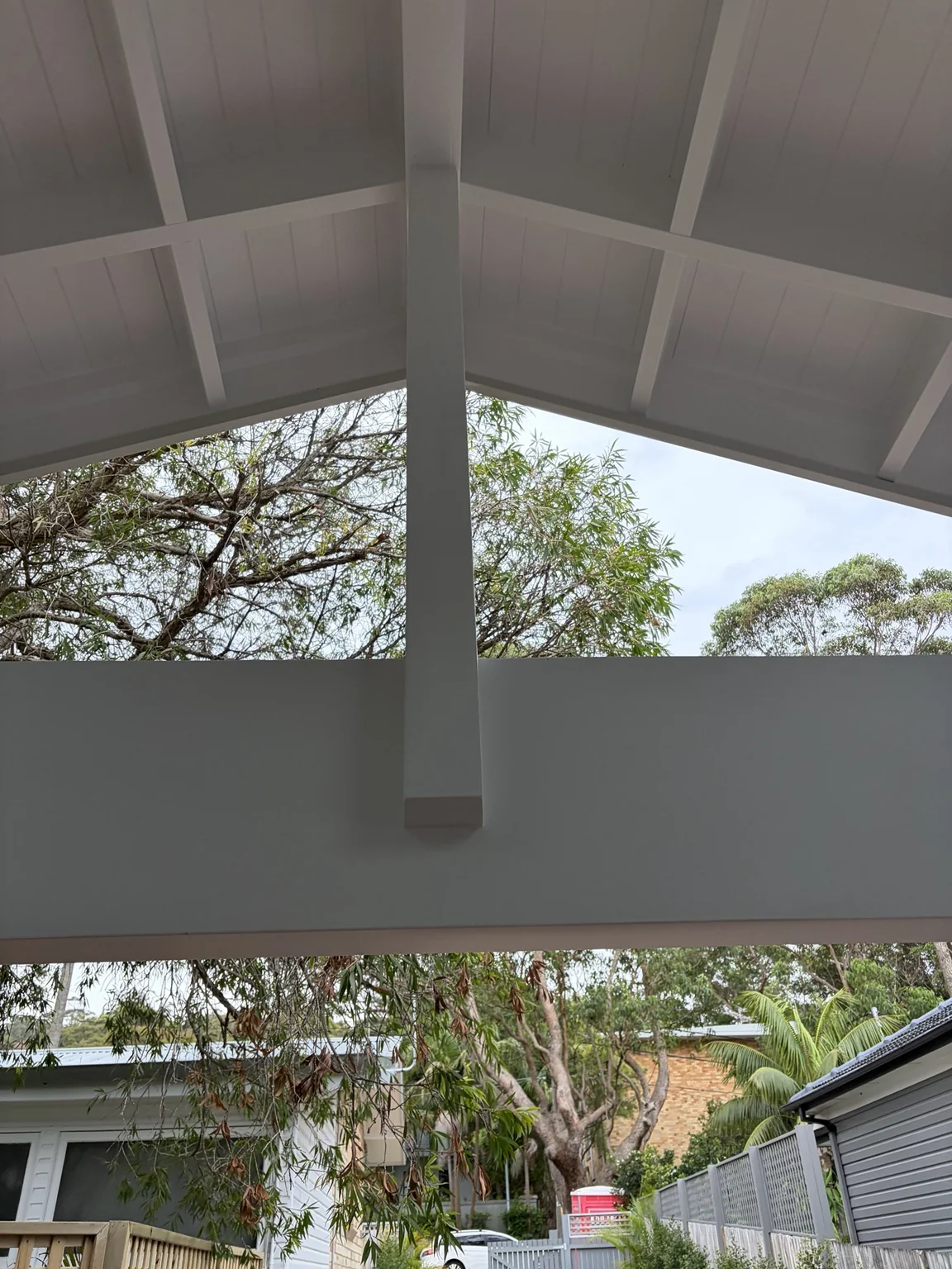 Completed covered roof structure and ceiling